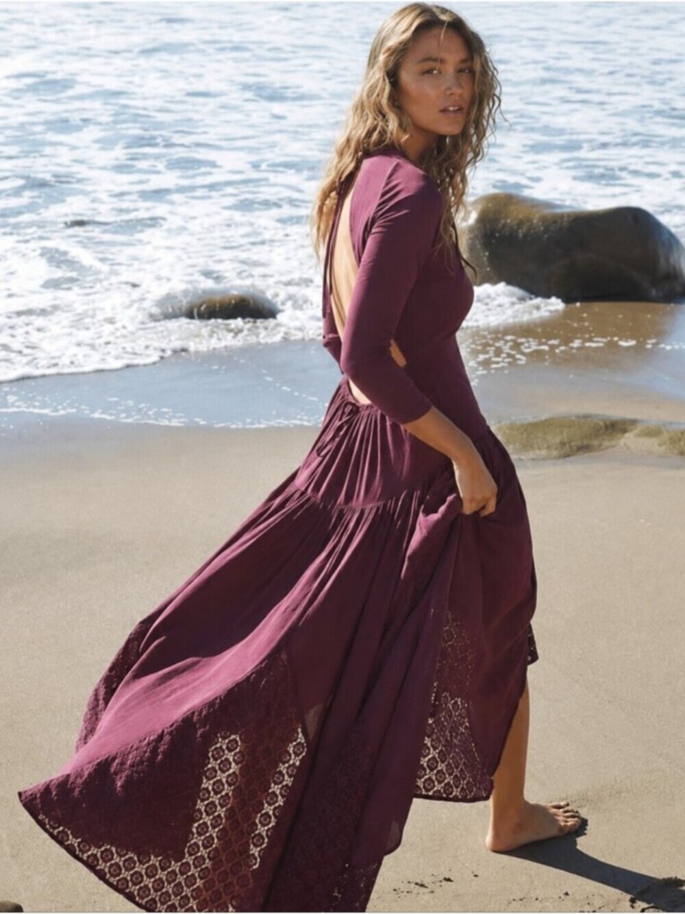 Nwot Free People Sea Me Open Back Maxi Dress
